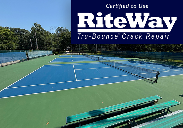 tennis court after resurfacing with the Rite Way Tru Bounce Crack Repair system